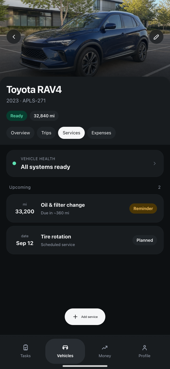 Synthetic Apuls services demo with upcoming maintenance reminders