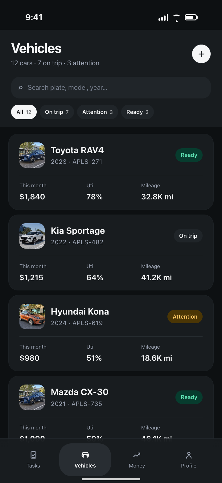 Synthetic Apuls fleet demo with readiness, utilization, and mileage